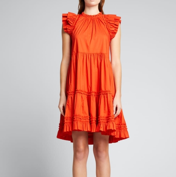 Ulla JohnsonJoan Tiered Ruffle Mock Neck Dress Size M (6) - Picture 3 of 8